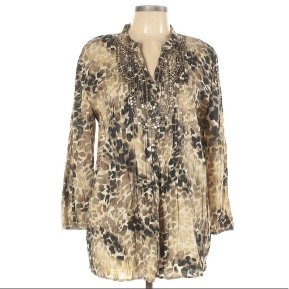 JM Collection 12 tan 3/4 sleeve Cotton tunic top